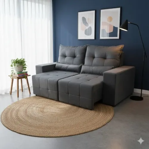 Sofá retratil em estoque na cor cinza em podendo parcelar até 10x sem juros