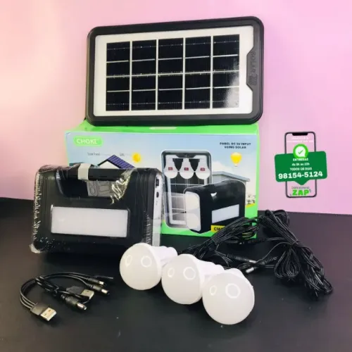 Kit Lanterna Placa Solar Carregador Portatil Energia Emergência Painel Lampadas Acampament