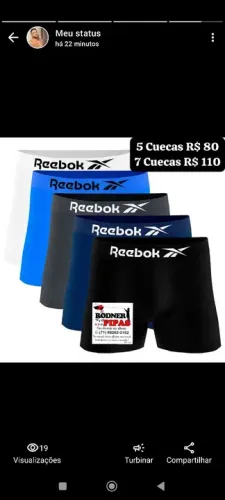 Cuecas Reebok - 6 por R$ 80 ou 8 por R$ 110 P e GG
