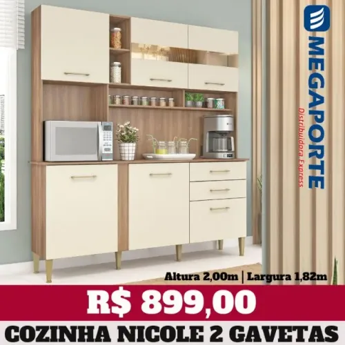 Armário de Cozinha Kit Porta com Espelho 2 Gavetas (Novo) Entrega Grátis!
