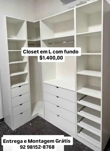 Closet em L com sapateira corrediça