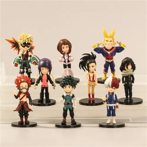 Kit 9 Miniaturas My Hero Academia Deku Bakugo Todoroki Anime Colecionáveis 8cm