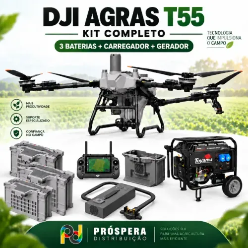 DRONE DJI AGRAS T55 - KIT COMPLETO COM 3 BATERIAS, CARREGADOR E GERADOR