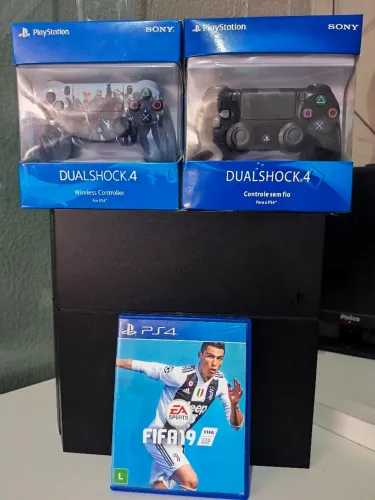 Playstation 4 fat fosco completo com 2 controles, cabos, jogo HD externo 500gb de garantia