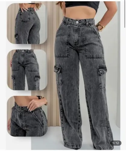 Calça cargo jeans na cor preta 