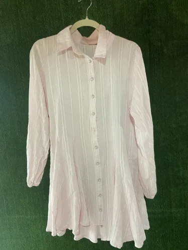 Vestido Chemise Rosa Claro | Manga Longa | Tam. G | Elegante e Delicado