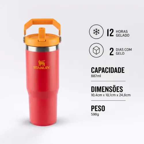 Garrafa Térmica Stanley Tumbler Flip Straw Chili 887ml - Nova e Original (C/ Nota Fiscal)