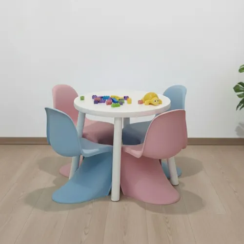 Conjunto 4 Cadeiras Panton e Mesa de Madeira Maciça - Infantil<br><br>