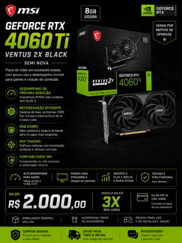 GPU PLACA DE VIDEO RTX 4060Ti 8GB NVIDIA 