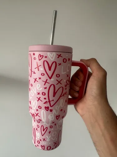 Garrafa térmica MEOKY rosa coração