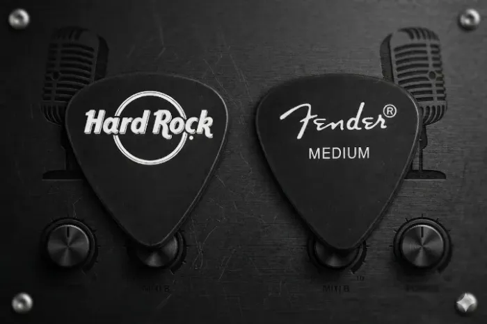 Palheta Fender Hard Rock Café Medium Original - Preta com Logo Branco