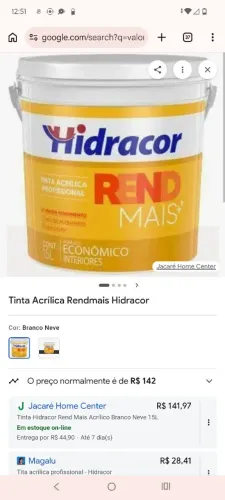 Vendo duas latas de tintas hidracor usei pouco de cada