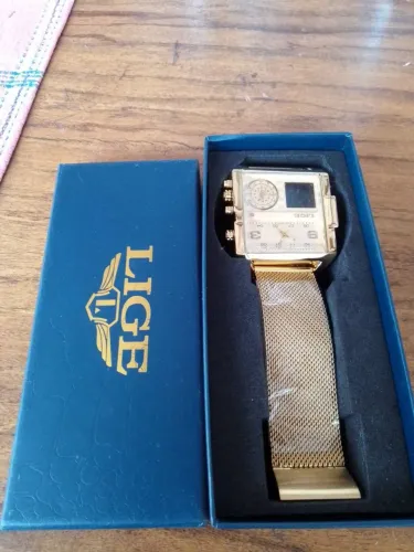 RELOGIO ORIGINAL LIGE AÇO INOX DOURADO DIGITAL E 2 ANALÓGICO SÃO PAULO