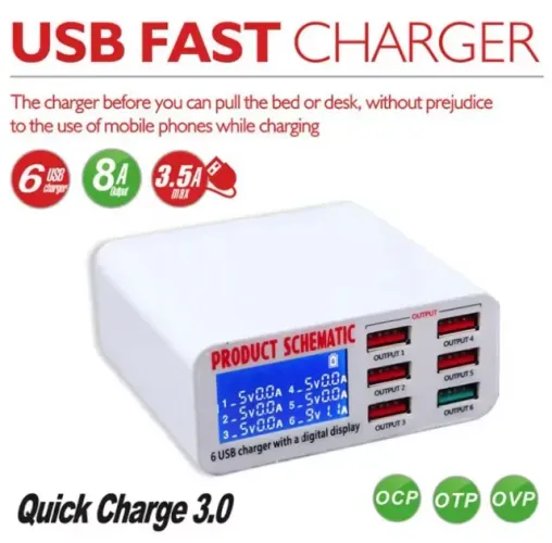 Carregador Inteligente Usb Fast 896 QC3.0, 6 Portas