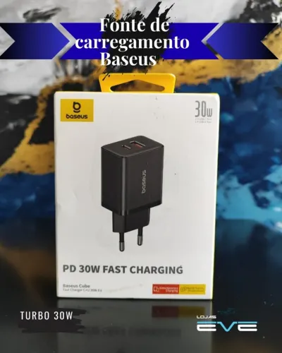Fonte Tipo-C, 30w, Baseus, 30w Turbo, Lacrada.