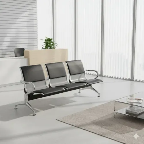 Longaria 3 lugares de aço cromado com estofado linda EM saldão