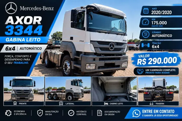 Mercedes-Benz Axor 3344 6x4 Automático Cabine Leito 2020 - Baixo KM