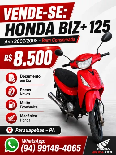 Honda Biz+ 125 2007/2008 | Pneus Novos | Doc em Dia