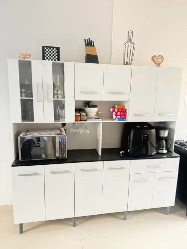 Armário de Cozinha 12 Portas, 1 Gaveta com Vidro e Tampo Clara Yescasa Branco