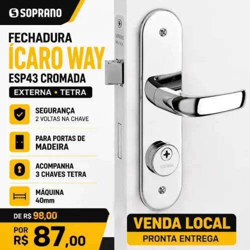 Promoção - Fechadura Soprano Ícaro Way ESP43 Cromada Tetra 3 Chaves