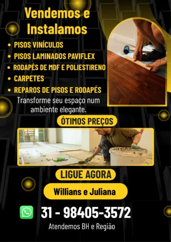 Venda e Instalação: Pisos Vinílicos, Laminados, Carpetes e Rodapés.