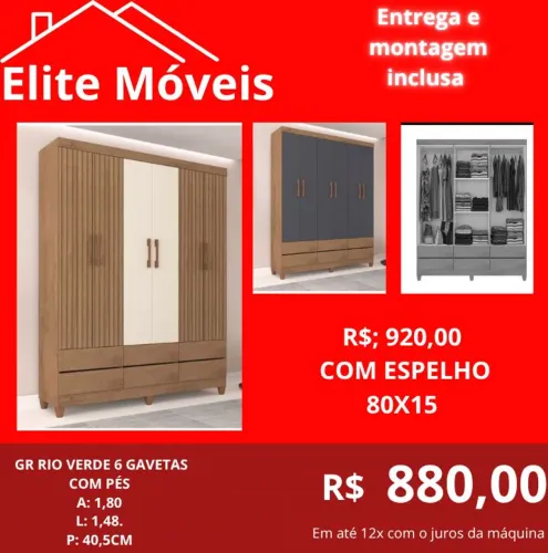 880,00 Com a montagem e a entrega guarda roupa novo na caixa com garantia de fabrica. 