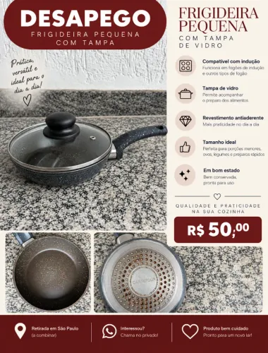 Frigideira pequena com tampa de vidro, para indução