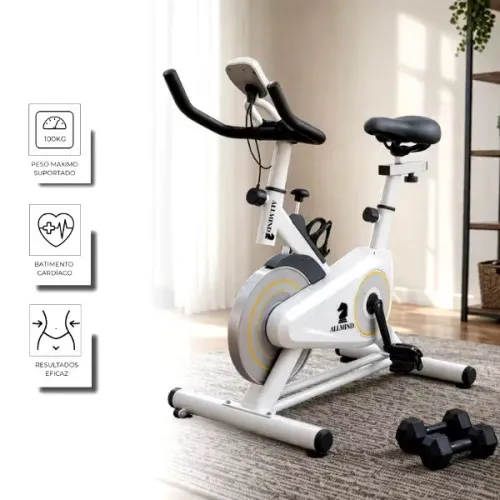 Bike Ergométrica 8kg Fitness  120kg Branco com Painel Digital Squeeze