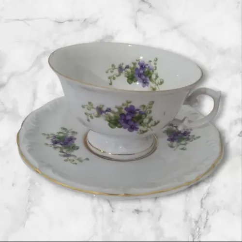6 Xícaras Chá Café Vintage Porcelana Schmidt Borda Ouro 