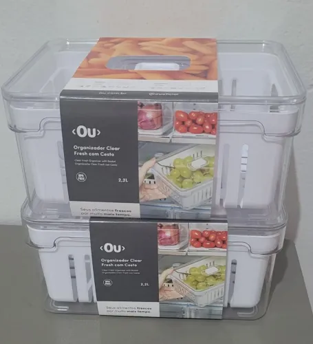 Kit 2 organizador acrílico com cesto 2,2l cada