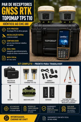PAR DE GNSS RTK TOPOMAP TPS T10 + COLETORA HCE 320 - KIT COMPLETO - i80