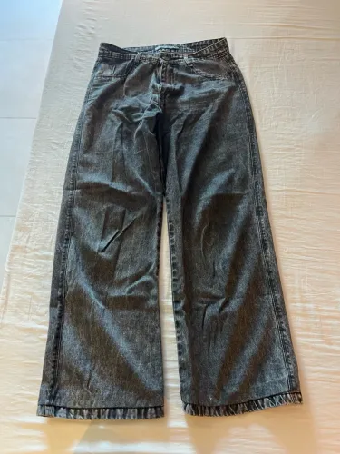 calça jeans wide leg cinza escuro tamanho 42