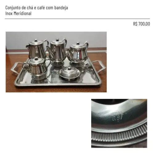 Conjunto de chá e café com bandeja - Inox Meridional