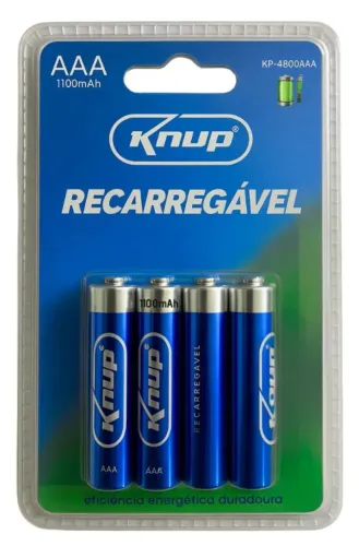 Kit pilha recarregavel AAA com 4 unidades knup 1100 mAh