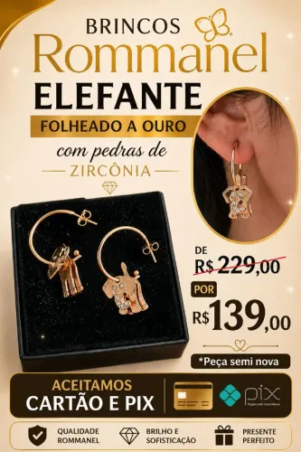 Brinco Rommanel elefante com pedras