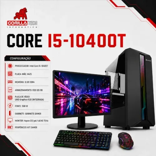 PC Completo i5-10400T Vídeo Integrado 8GB SSD 120GB + Monitor 21.5" Novo