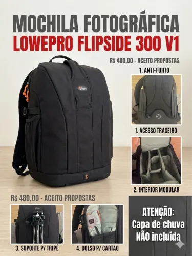 Mochila Fotográfica Lowepro Flipside 300 - Original e Segura
