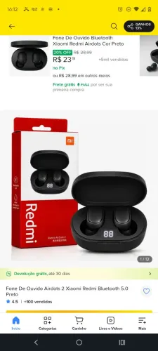 Fone de ouvido bluetooth 