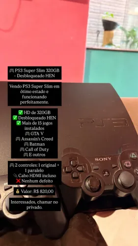 PS3 Super Slim Desbloqueado + 2 Controles + 15+ Jogos
