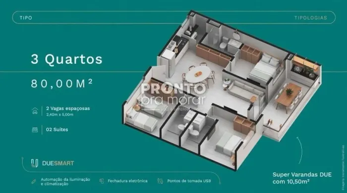 Apartamento com 3 quartos em Carneiros
