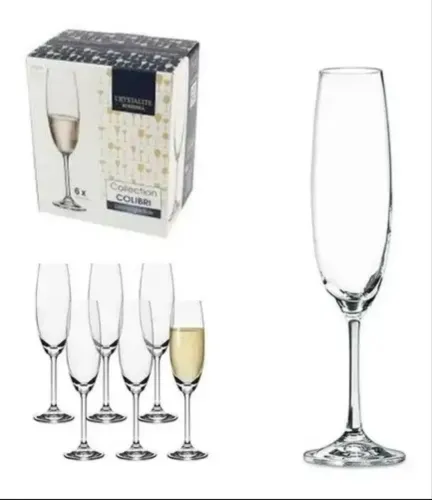 Jogo 6 Taças de Champagne Bohemia Cristal Titanium 220ml