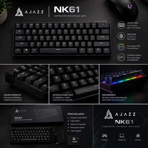 TECLADO MECÂNICO AJAZZ NK61 - PRETO - RGB