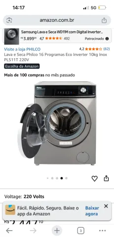 Máquina de Lavar e secar Philco 10 kg