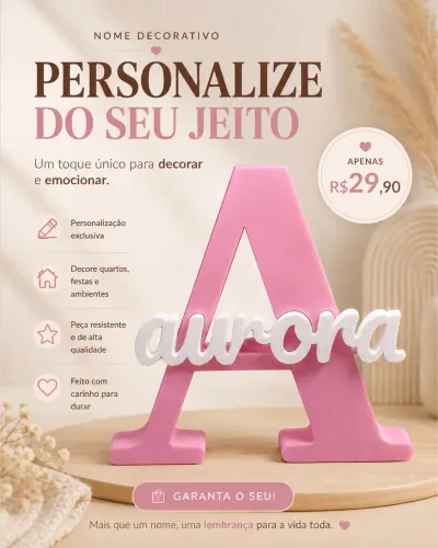 Letreiro Decorativo Nome Infantil para quarto de Bebê ou Maternidade
