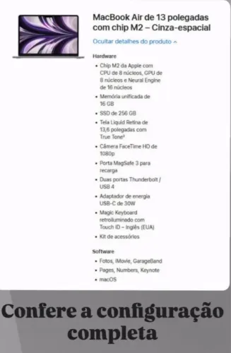 MacBook Air 13 polegadas chip M2 cinza espacial