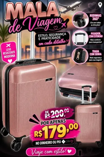 Mala de viagem 10 kl rosa extensão de tamanho trava rodinha