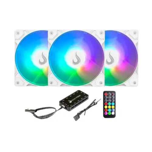 Kit 3 Fans Rise Mode Z LED ARGB White 120mm - Novo Lacrado