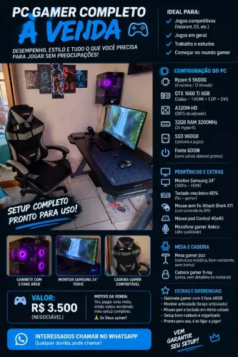 Vendo Pc gamer completo com mesa e cadeira