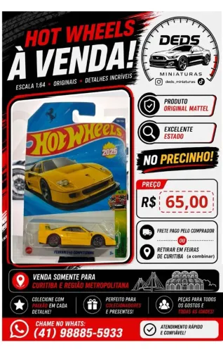 HotWheels Ferrari F40 Competizione Amarela- Original Mattel (Novo no Blister)