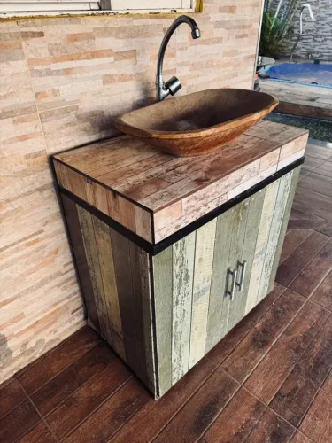 Gabinete lavabo com cuba rustica